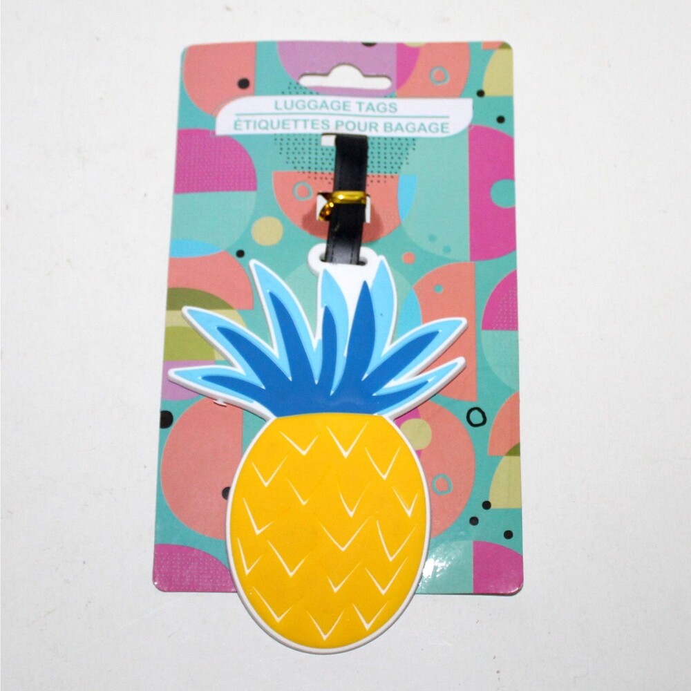 Pineapple Luggage Tag yellow blue NEW 5" suitcase travel bag backpack rubber